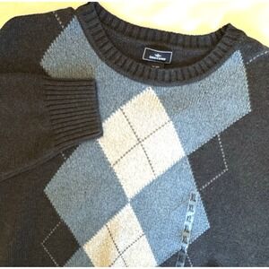 Dockers Argyle Crew Neck Pullover Knit Sweater XL Gray Blue Casual 90s Preppy